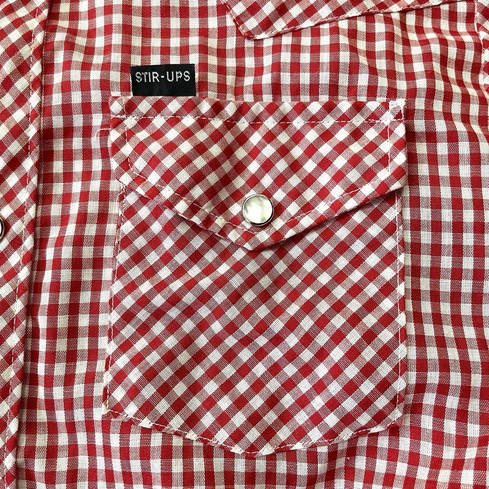 Vintage Stir-Ups Pearl Snap Shirt Mens S Red Gingham Cowboy Rodeo 60s Americana - Picture 6 of 7